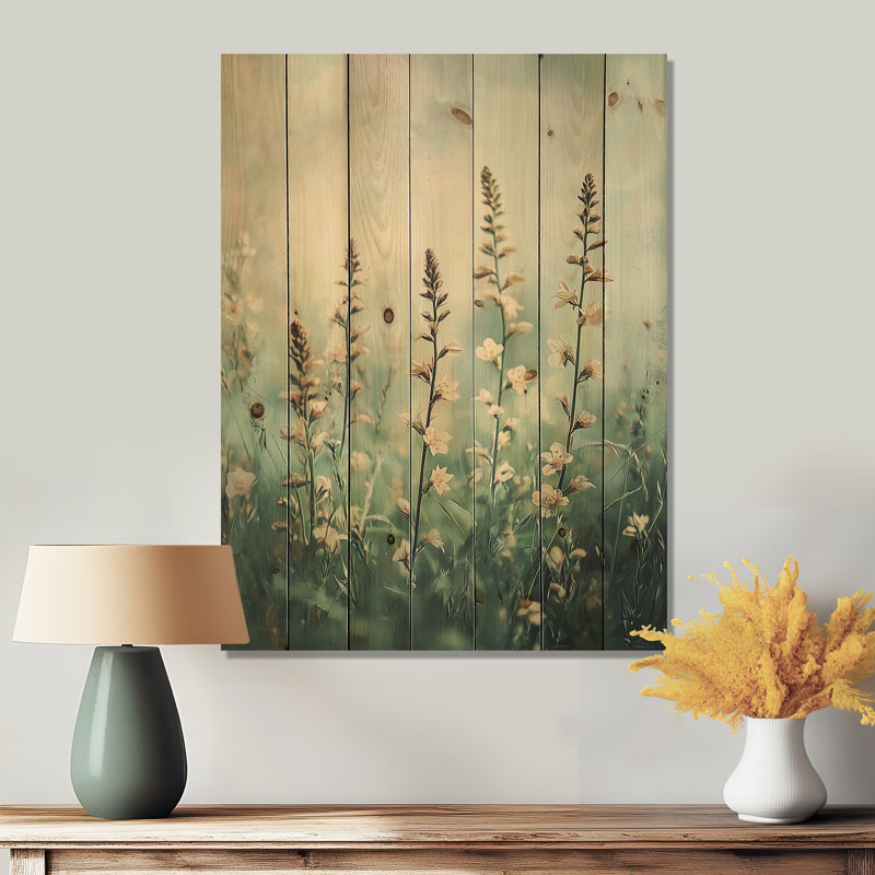 Green Country Wildflowers Dream - Wildflowers Wood Wall Decor - On Natural Pine Wood, 32" H x 24" W x 0.78" D