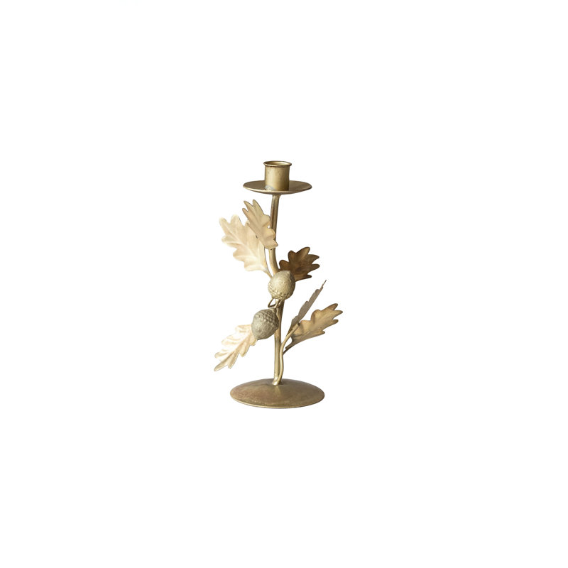 Handmade Metal Oak Leaves And Acorns Taper Holder