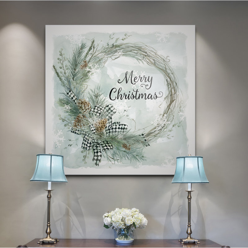 «Merry Christmas Pine Wreath», art textuel, H 40 po x l 40 po x P 1,5 po, Toile tendue