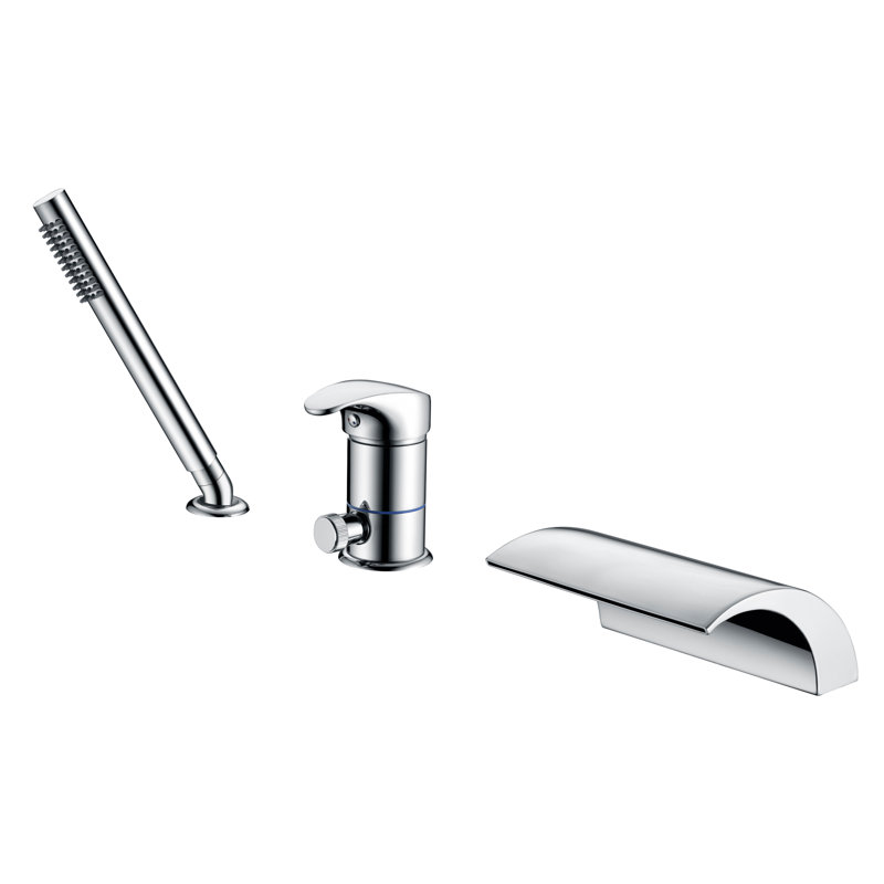 Waterfall Tub Faucet, Deck mount Bathtub Faucet with Handheld Shower, Chrome