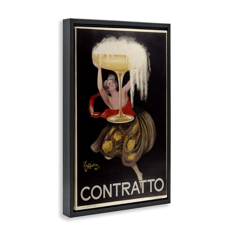 Art antique sur toile, femme antique et champagne, design par Marcus Jules, Cadre flottant noir de jais, H 25 po x l 17 po