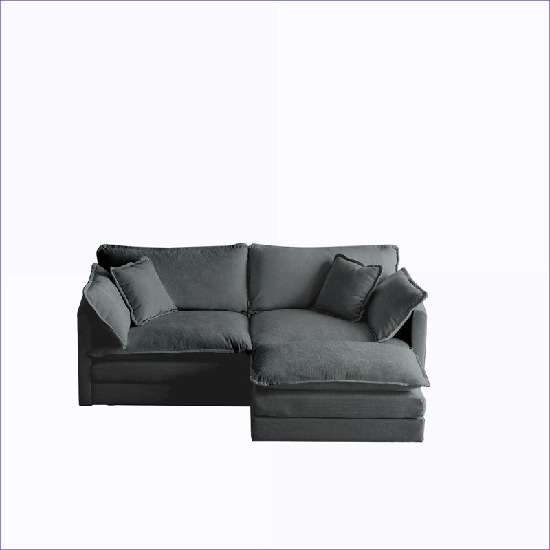 Anvi L-Shape Chenille Fabric Upholstered 5-Piece Sectional Sofa, White Chenille, 33" H x 76.7" W x 57.4" D