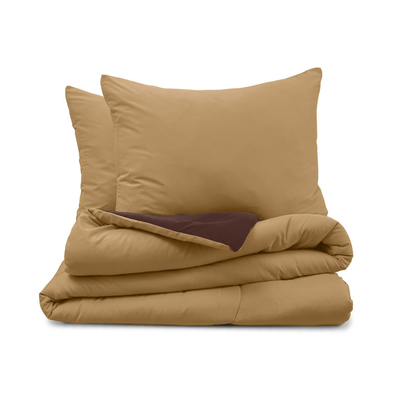 Full Khaki and Chocolate Reversible Microfiber Comforter Set