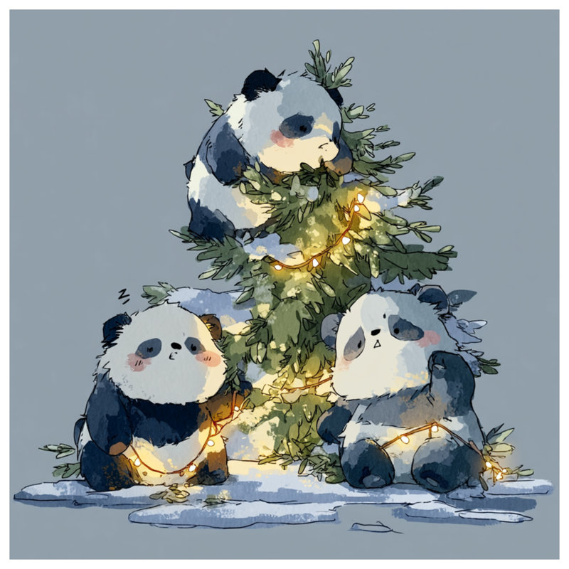 Édredon Pandas avec arbre de Noël, Simple extra long