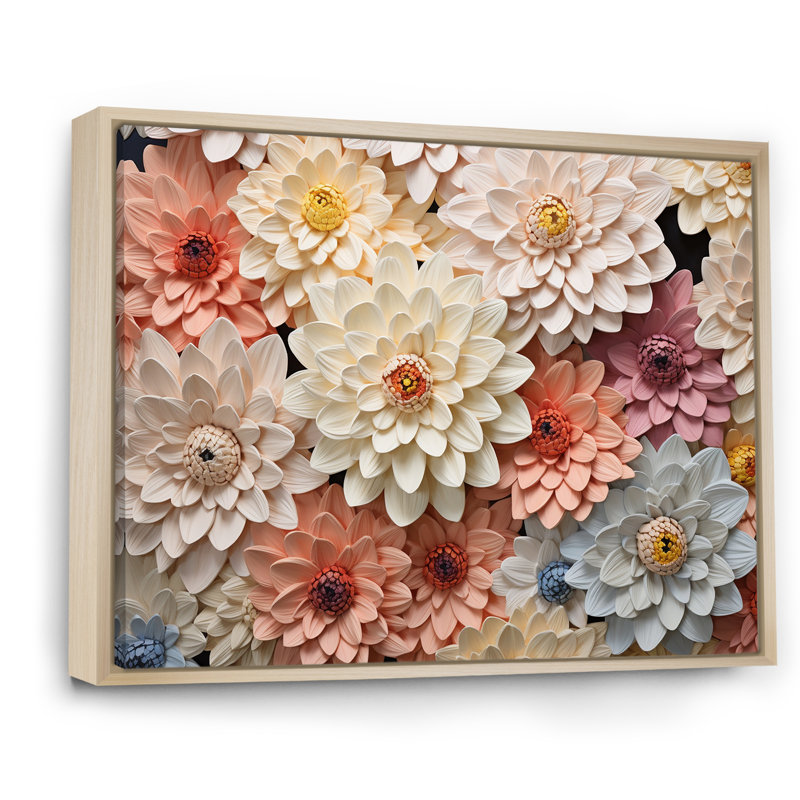 Sunnit Blooms Zinnias Flowers sur toile, Cadre naturel flottant, H 24 po x l 32 po x P 1 po