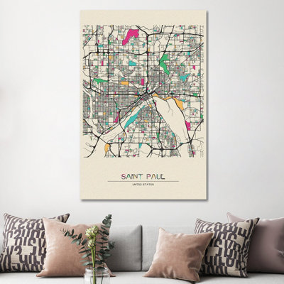 Saint Paul, Minnesota Map by Ayse Deniz Akerman - Wrapped Canvas Gallery-Wrapped Canvas Giclée