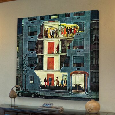 Party Holding Up the Elevator by Ben Kimberly Prins Painting Print on Wrapped Canvas -  Marmont Hill, MH-RETR-21-C-18