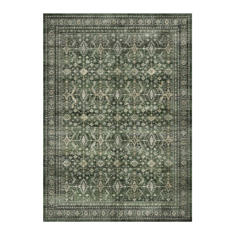 8'X10' Washable Floral Area Rug with Non-Slip Backing Green, Rectangle 8' x 10', Green