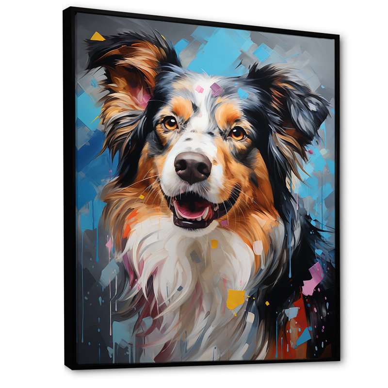 «Playful Collie Portrait I», reproduction sur toile, H 20 po x l 12 po x P 1 po, Cadre flottant noir