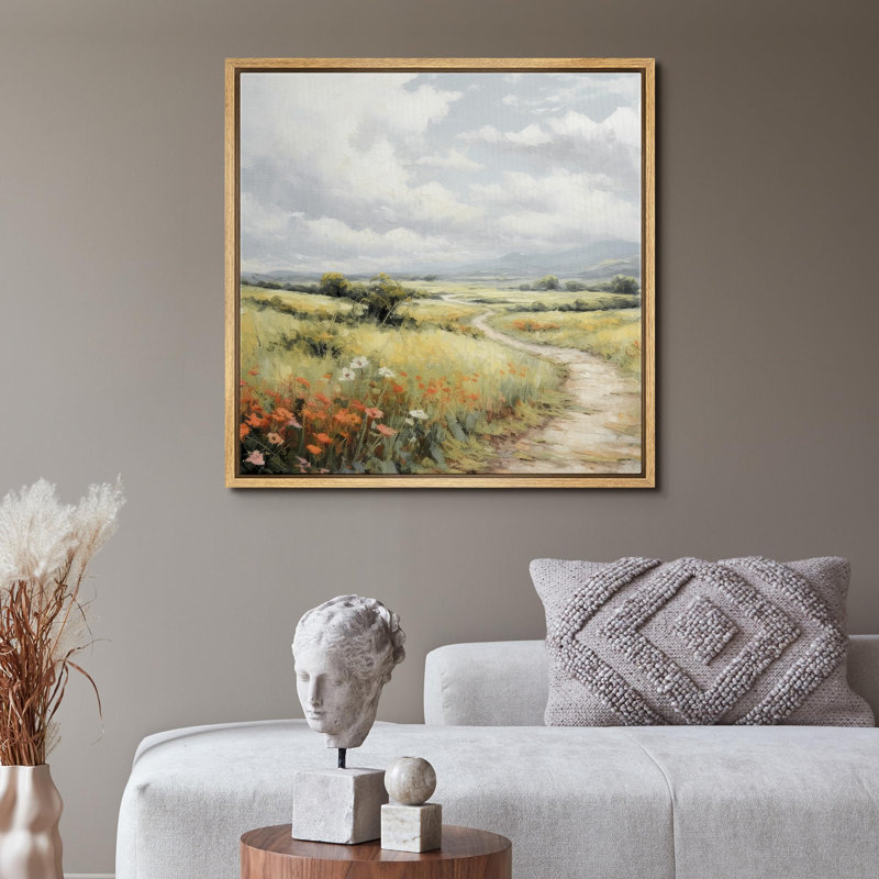 "Vintage Misty Path, paysage champêtre avec des illustrations florales de nature rustique, campagne française", Naturel