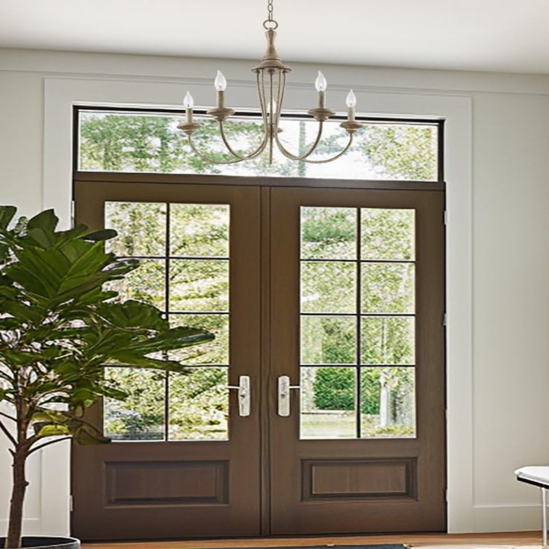24" 5-Light French Country Chandelier, Adjustable Height, Smoked Cedar + Rustic Metal Finish