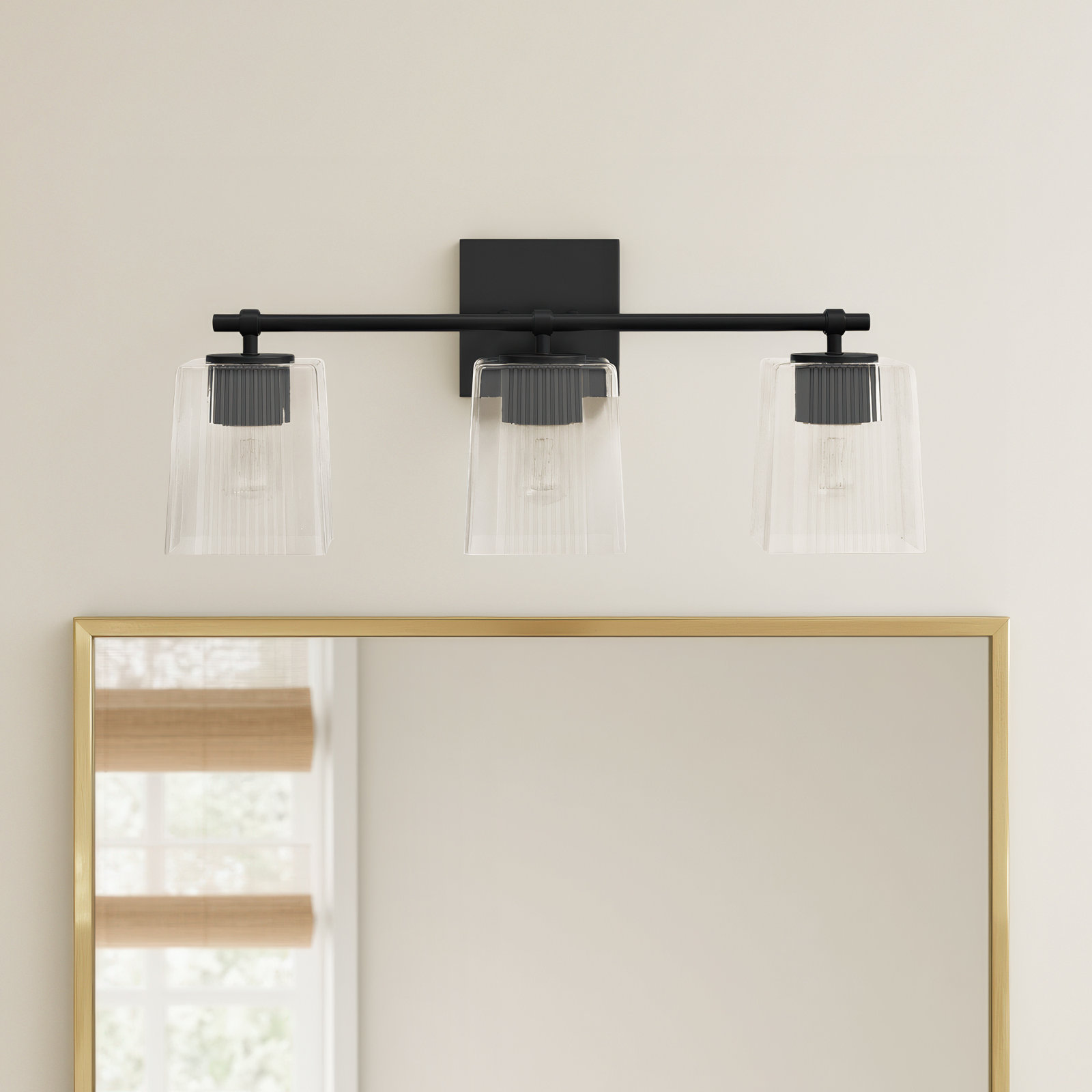 Kayda 3 Light Ribbed Dimmable Vanity Light, Matte Black