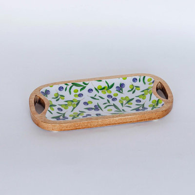 Olive Pattern Oval With Handles Tray