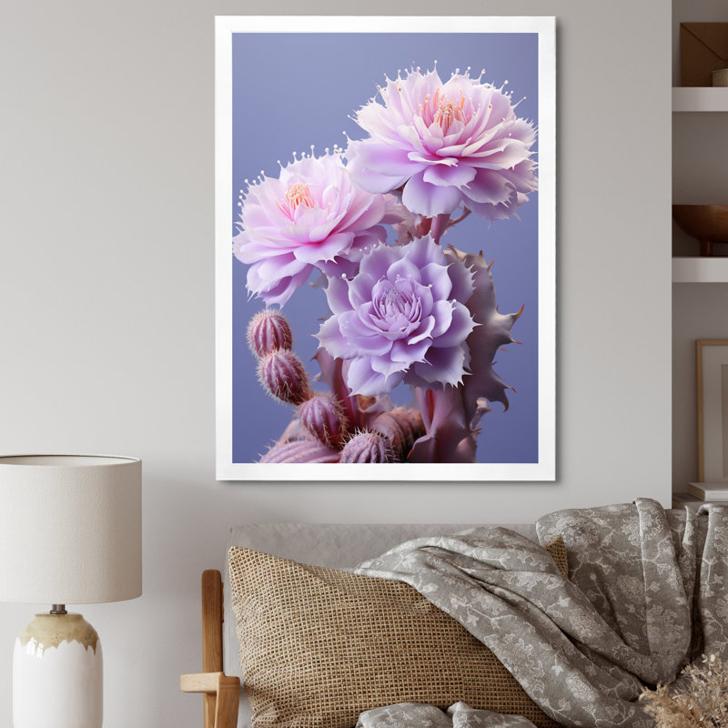 Crochet délicat subtil Torbart cactus rose II - impression, Cadre photo blanc, H 40 po x l 30 po x P 1,5 po