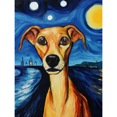 Wall Art Print Van Goghs Dog Artwork Night Scene Full Moon Blue Oil Painting Poster