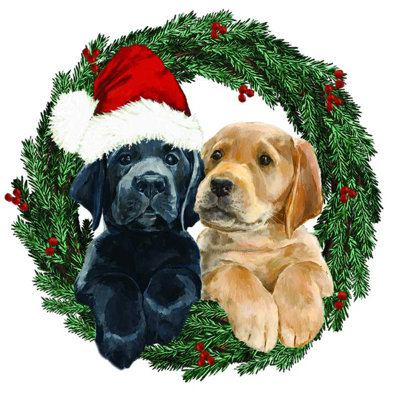 " Puppies Wreath Santa "