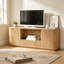 Console média moderne cannelée, meuble télé rond de 64 pouces avec tablette ouverte et armoires fermées, buffet à profil bas pour le salon