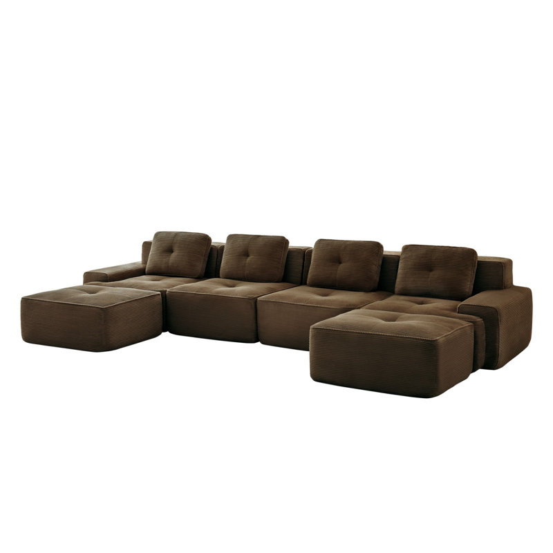 153" Modern U-Shaped Modular Sectional Sofa, Brown