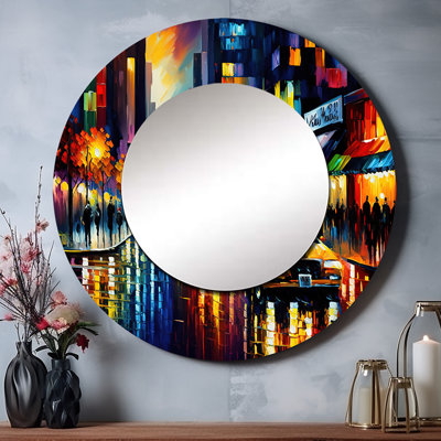 Premsingh coloré Manhattan Time Square I - NYC miroir, miroir mural rond traditionnel unique, impression d'art en métal