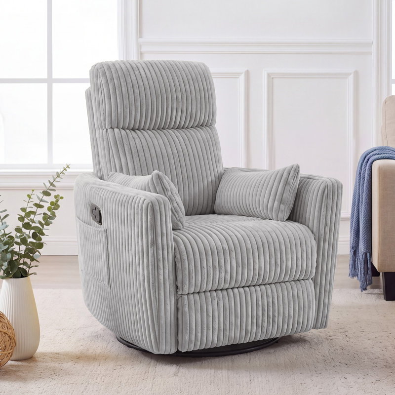 Swivel Rocker Recliner Chair with 8-Point Massage, Gray Corduroy