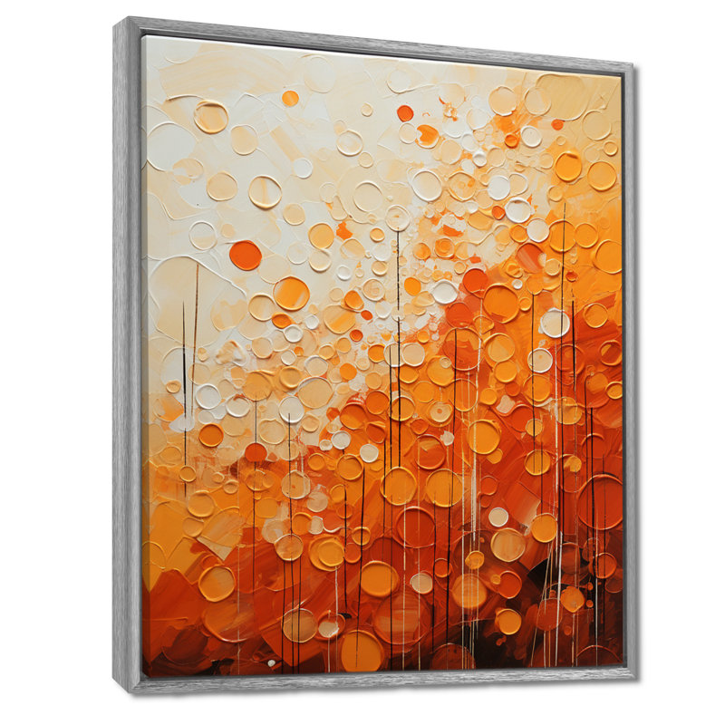 «Tangerine Tango IV», art abstrait sur toile, H 20 po x l 12 po x P 1 po, Encadrement argenté