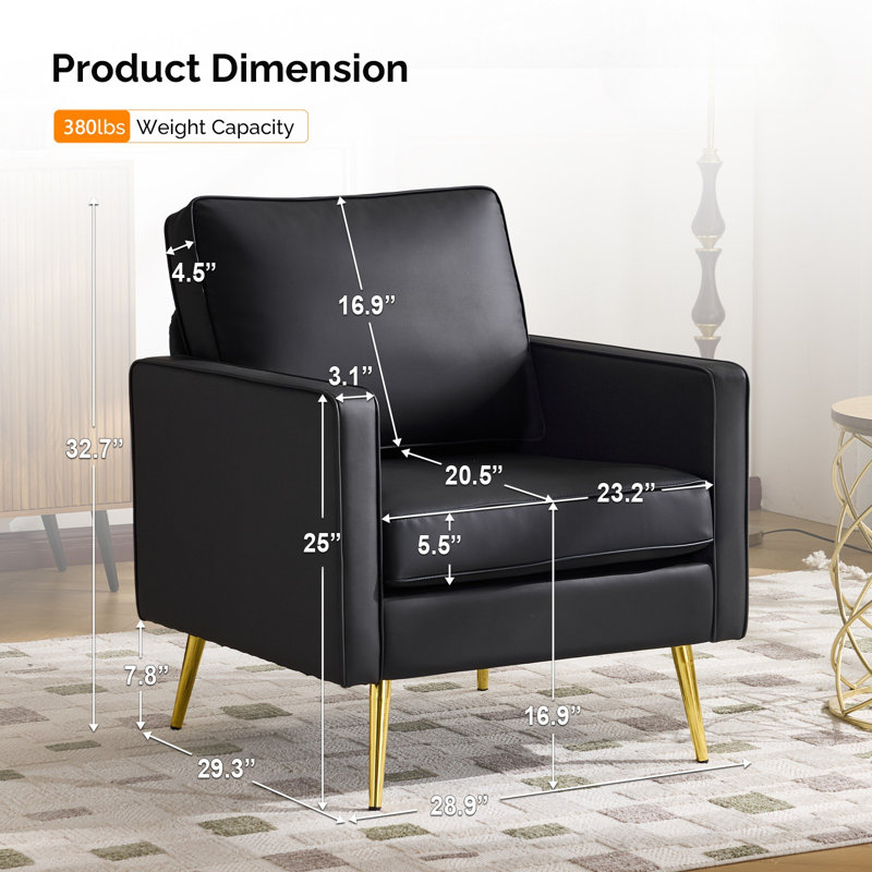 Bakker 31.5 Wide Club Chair, Black Faux Leather