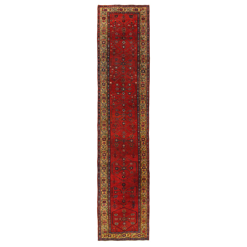 Rust Persian Antique Bidjar Runner 4'x18'
