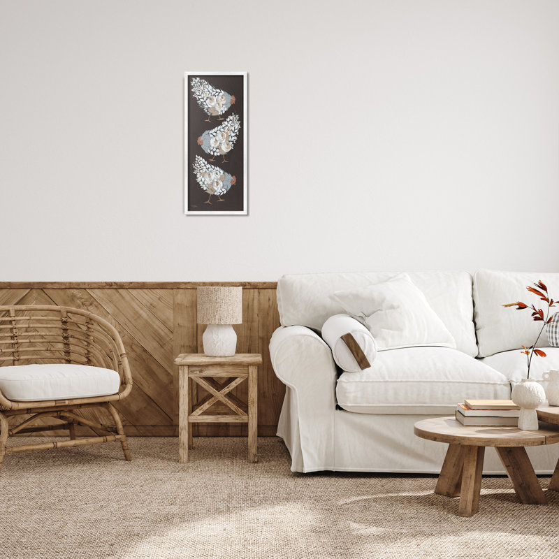 White Framed Abstract Chicken Hen Canvas Print