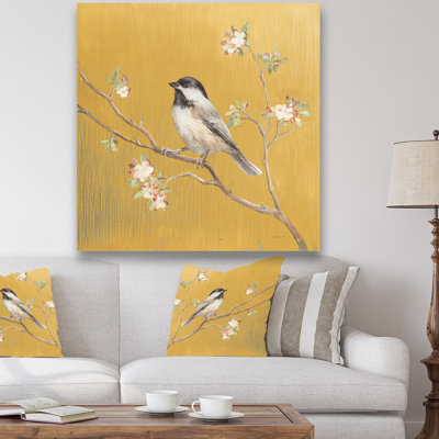 «Gold Bird on Blossoms IV», reproduction d'art sur toile tendue