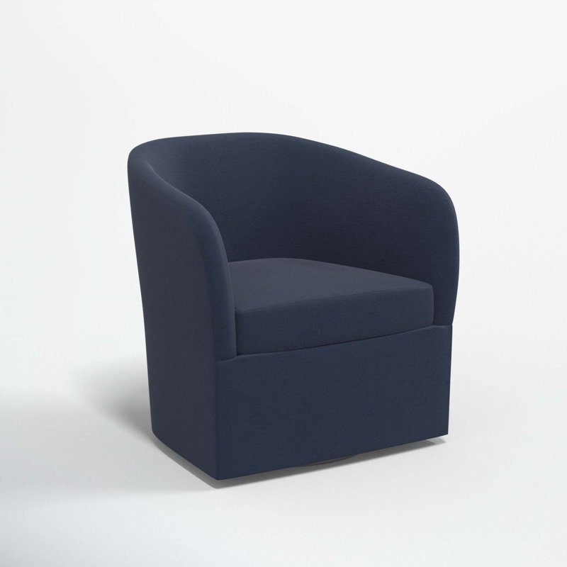 Lesia Upholstered Swivel Barrel Chair, Classic Ink Performance Velvet