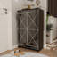 Armoires | Armoire de rangement à chaussures moderne à double porte avec miroir, finition noyer, bordure argentée brossée | Contemporain | Hall d'entrée