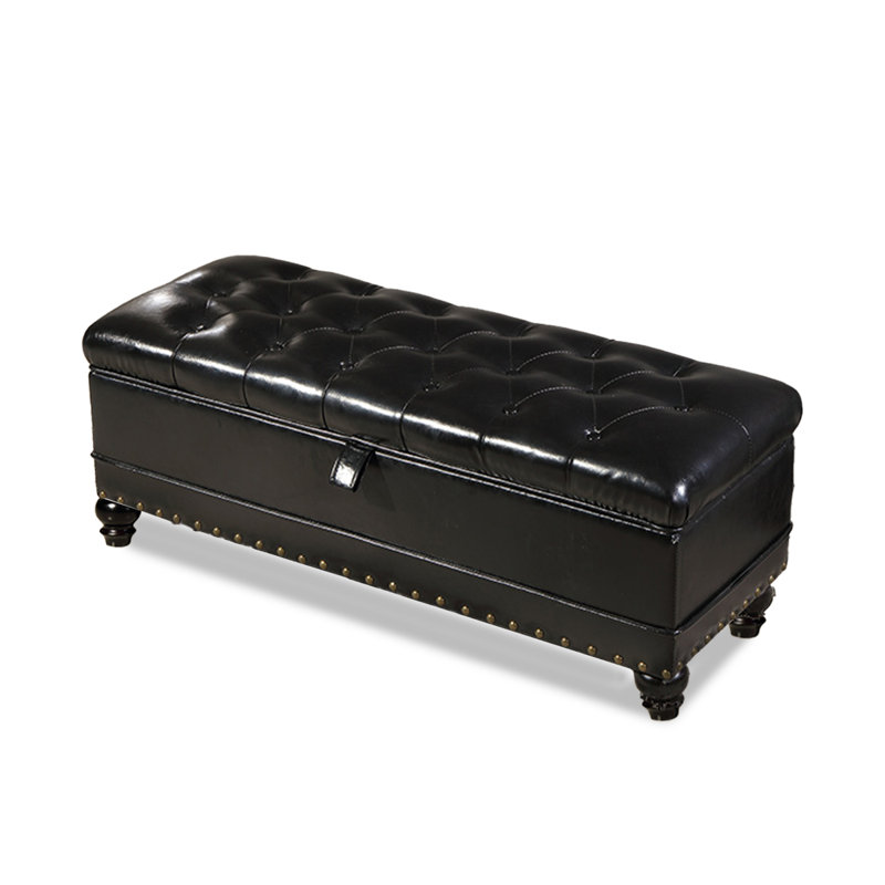 Repose-pieds capitonné en similicuir de style européen, Noir, 17.2" H x 47.24" W x 17.2" D