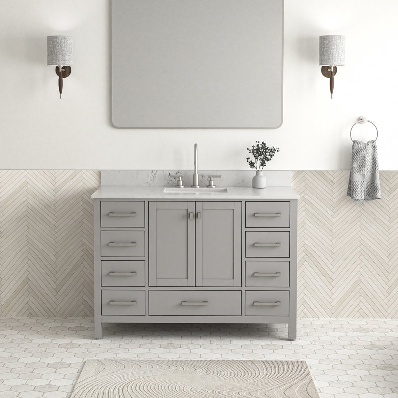 Meuble-lavabo autoportant 48 po avec comptoir en marbre 48 po, Gris