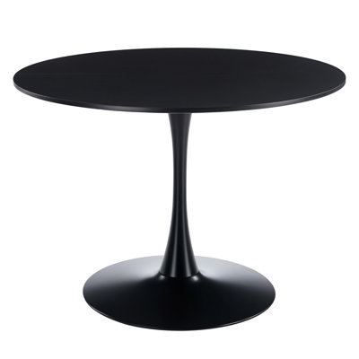 Table tulipe de 42,1 po de couleur noire, table de salle à manger de style Mid-Century pour 4 à 6 personnes - plateau de table rond en panneau de fibres à densité moyenne (le plateau se compose de deux panneaux), table de salle à manger à piédestal, table de bout et table basse de loisir