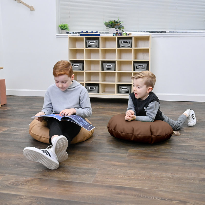 Mini poufs ronds pour enfants, siège de classe flexible, coussins de sol durables avec poignées, brun et brun clair