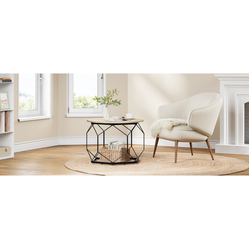 Frame Coffee Table with Storage, Light Yellow Wood