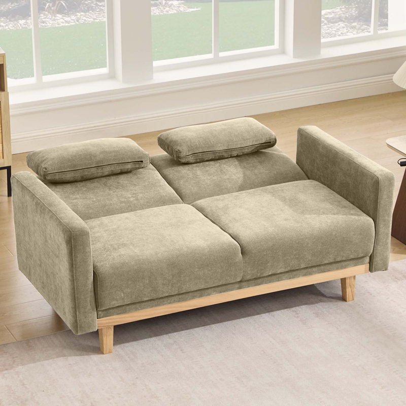 59.8''W 3-Level Adjustable Upholstery Chenille Loveseat, Khaki