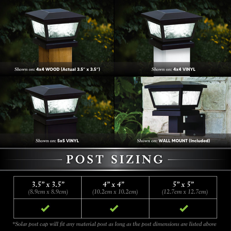 Low Voltage Integrated LED Fence Post Cap Light 5 In. X 5 In. with Base Adapter Included, Black