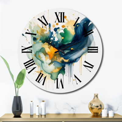 Dark Blue Turquoise and Gold Strokes IV - Fractals Wall Clock