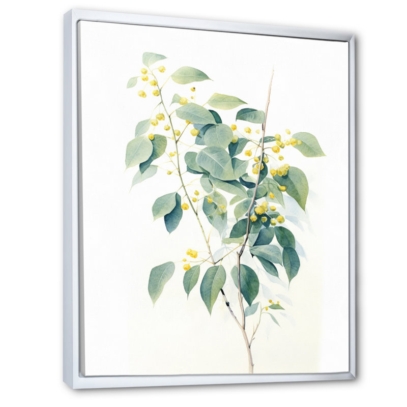 «White Green Minimalisme Eucalyptus Essence» sur toile, Cadre flottant blanc, H 20 po x l 12 po x P 1,5 po