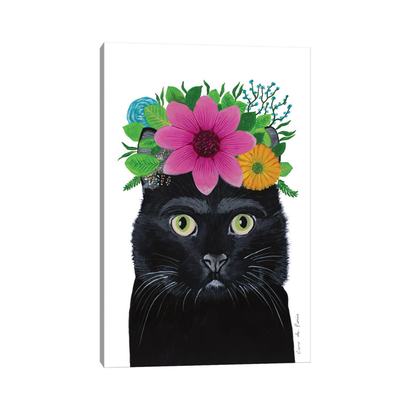 Frida Kahlo Black Cat - White - Wrapped Canvas Print, 66.04 cm H x 45.72 cm W