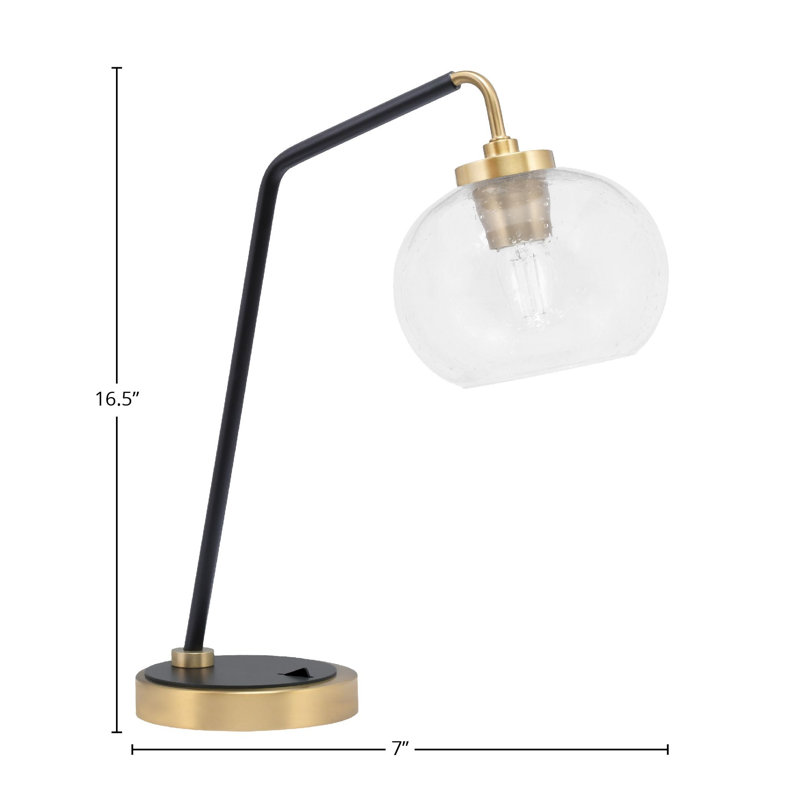 Lampe de bureau Brete, Transparent, Noir mat / laiton, H 17,25 po x l 7 po x P 7 po