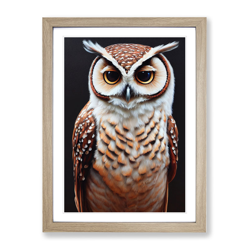 Owl Portrait No.5 - Framed Print, 46cm H x 34cm W x 2cm D, Oak Framed
