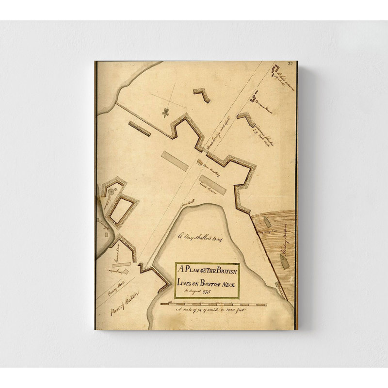 «British British Lines on Boston Neck Bunker Hill», carte rétro, maison rustique antique, Art mural, Bunker Hill Boston, Boston