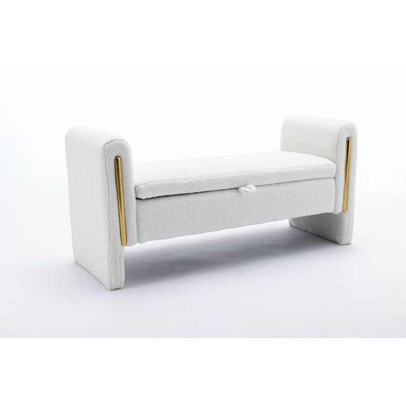 Banc de maquillage en velours, Velours blanc, 24.6" H x 53.1" W x 17.7" D