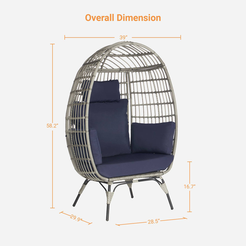 Chaise longue d'extérieur en osier, Gris, Bleu marine
