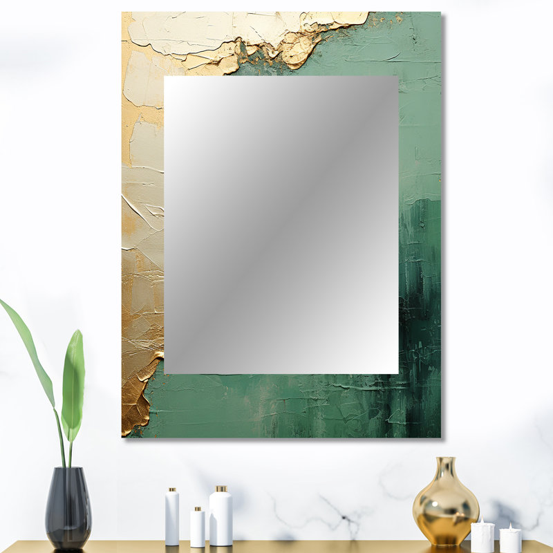 Or et vert, peinture Fusion II - peinture abstraite grand miroir, décoration murale moderne unique, 40 po x 30 po