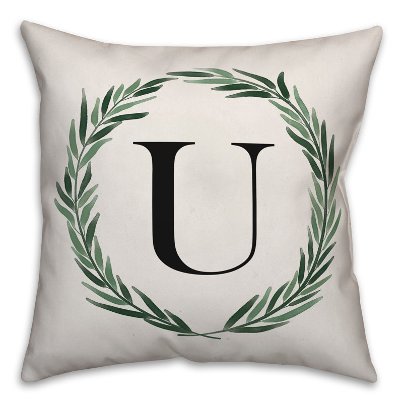 Monogramme de couronne de verdure aquarelle - housse de coussin carré X et insert, U