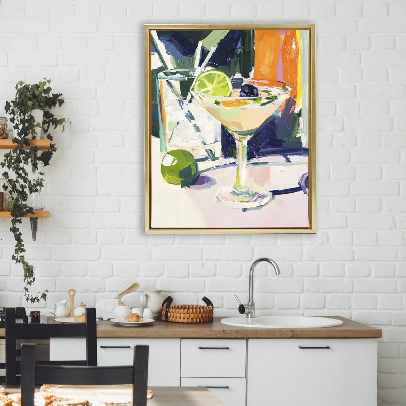 Cadre flottant Vibrant Summer Cocktail, design par Riley B, H 31 po x l 25 po, Cadre flottant métallique doré