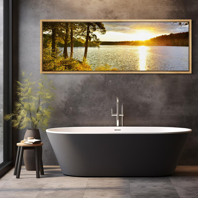 Lake River Landscape " Tranquil Lake Sunset Golden Hour Landscape Rustic Retro Art Decor Extra Large Artwork Pictures "